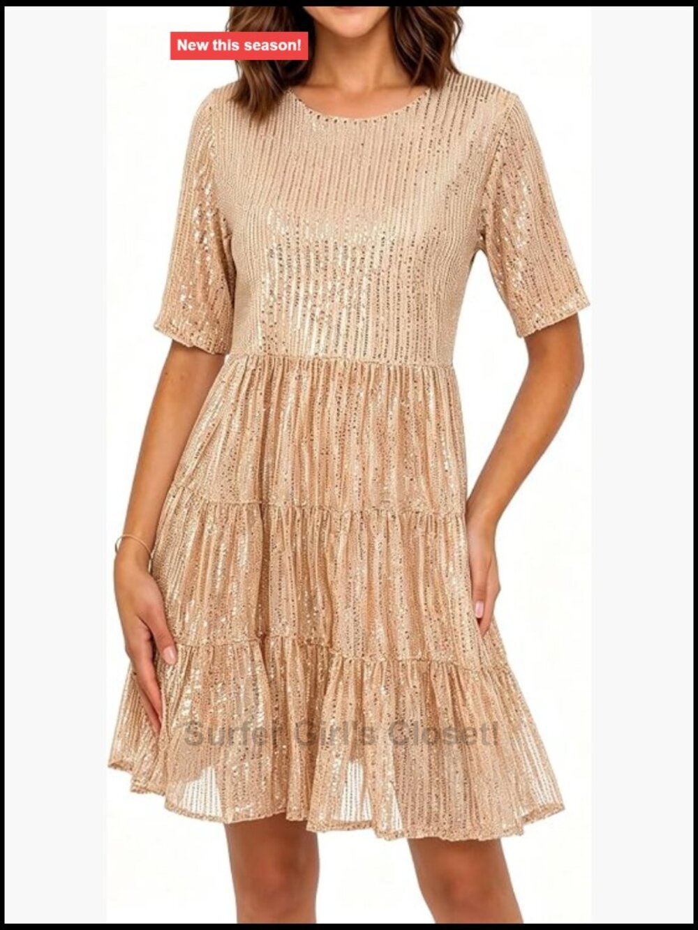 Sequin Babydoll Summer Dress Sparkly Glitter Short Flowy Tiered Tunic